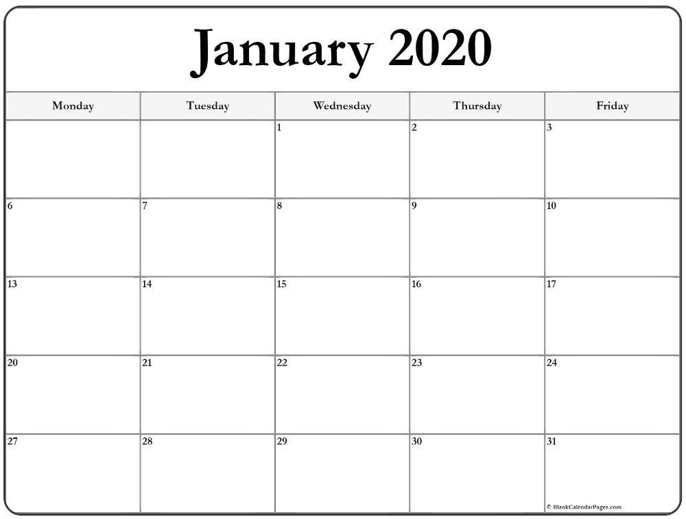 January 2020 Monday Calendar | Monday To Friday | Calendar