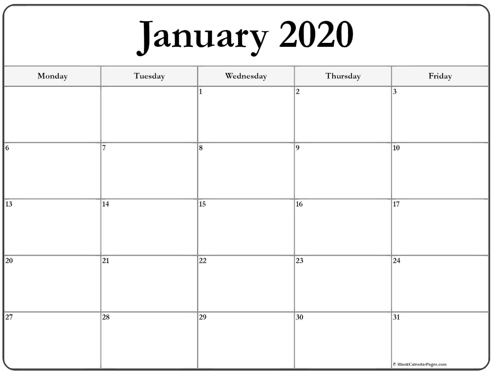 january 2020 monday calendar | monday to friday | calendar