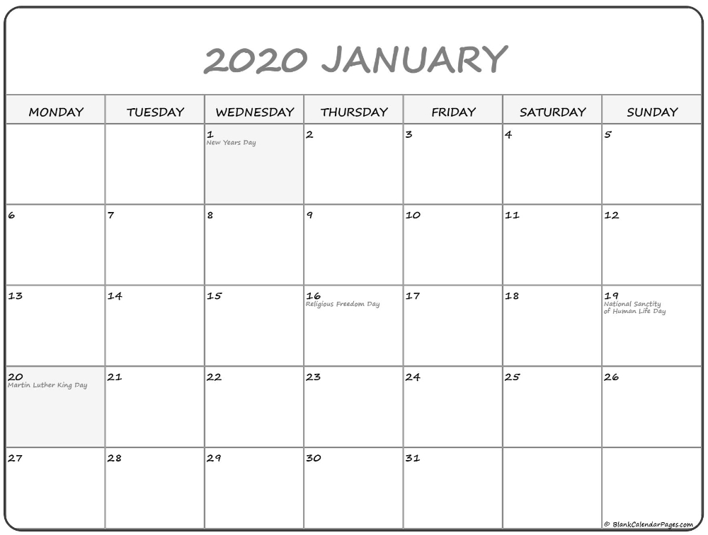 january 2020 monday calendar | monday to sunday | calendar