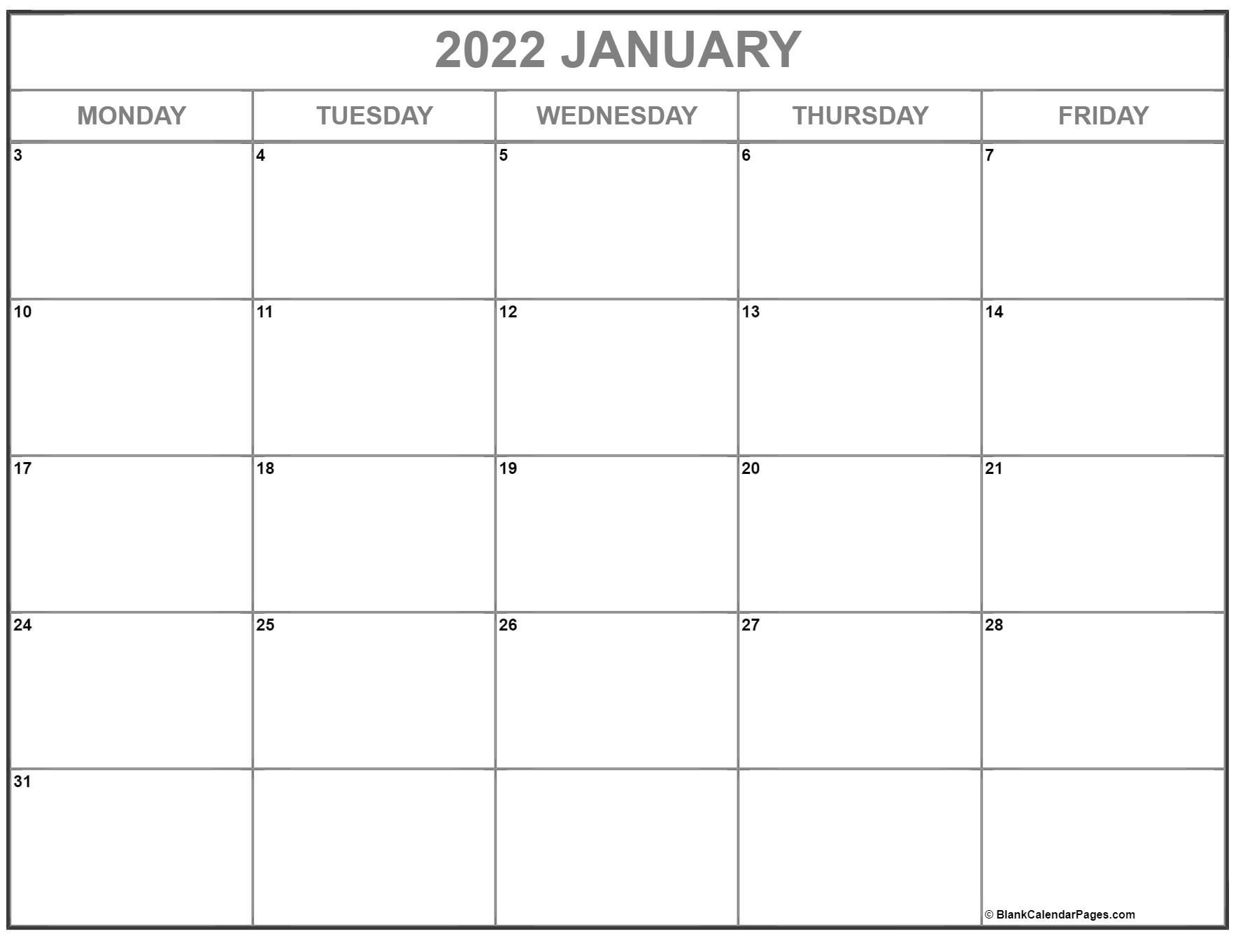 January 2022 Monday Calendar | Monday To Sunday