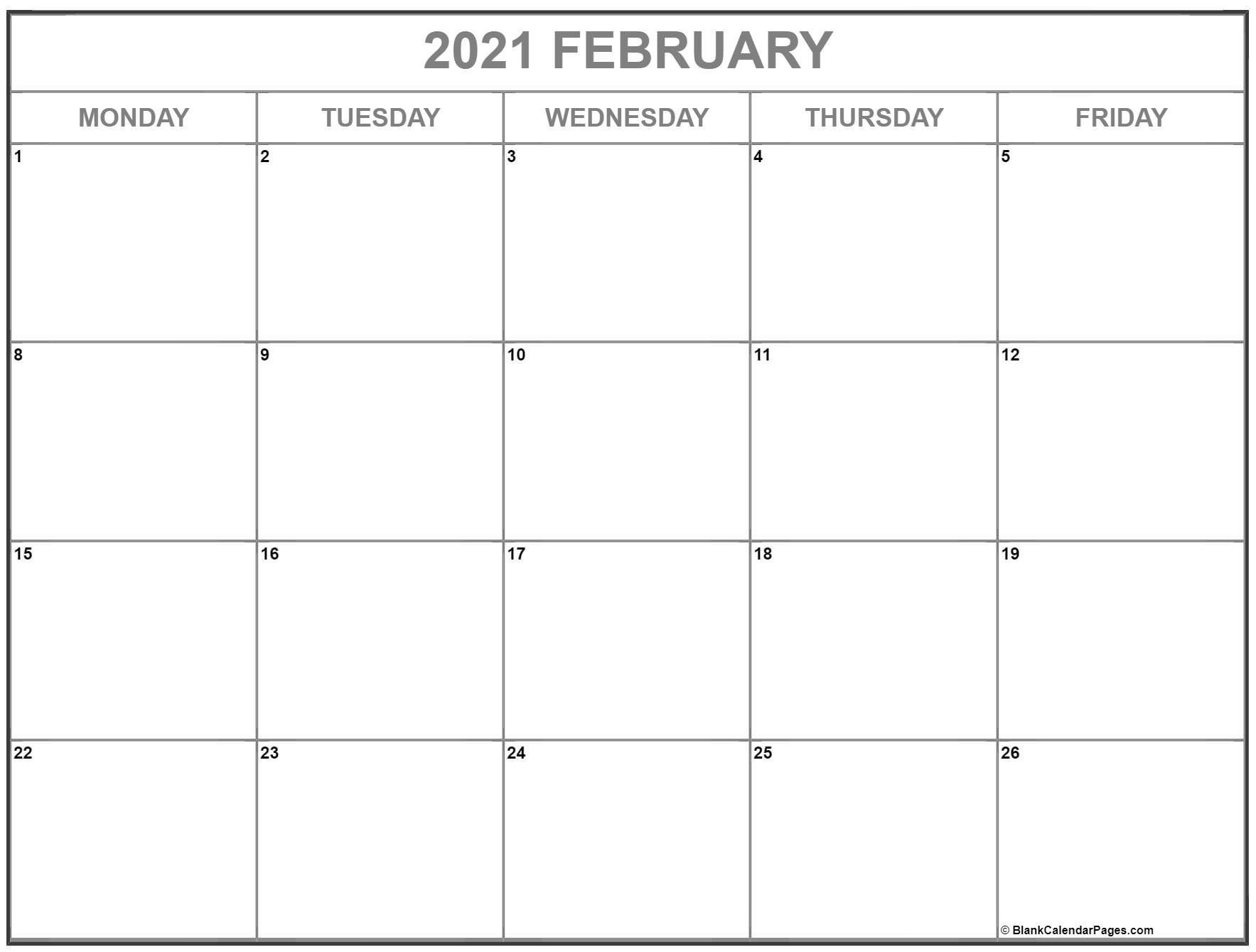 January February 2021 Calendar Monday To Friday
