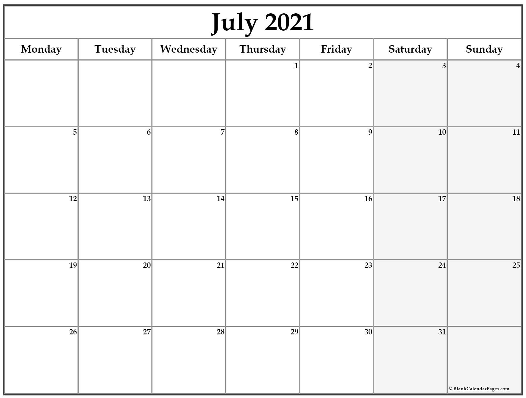 july 2021 monday calendar | monday to sunday