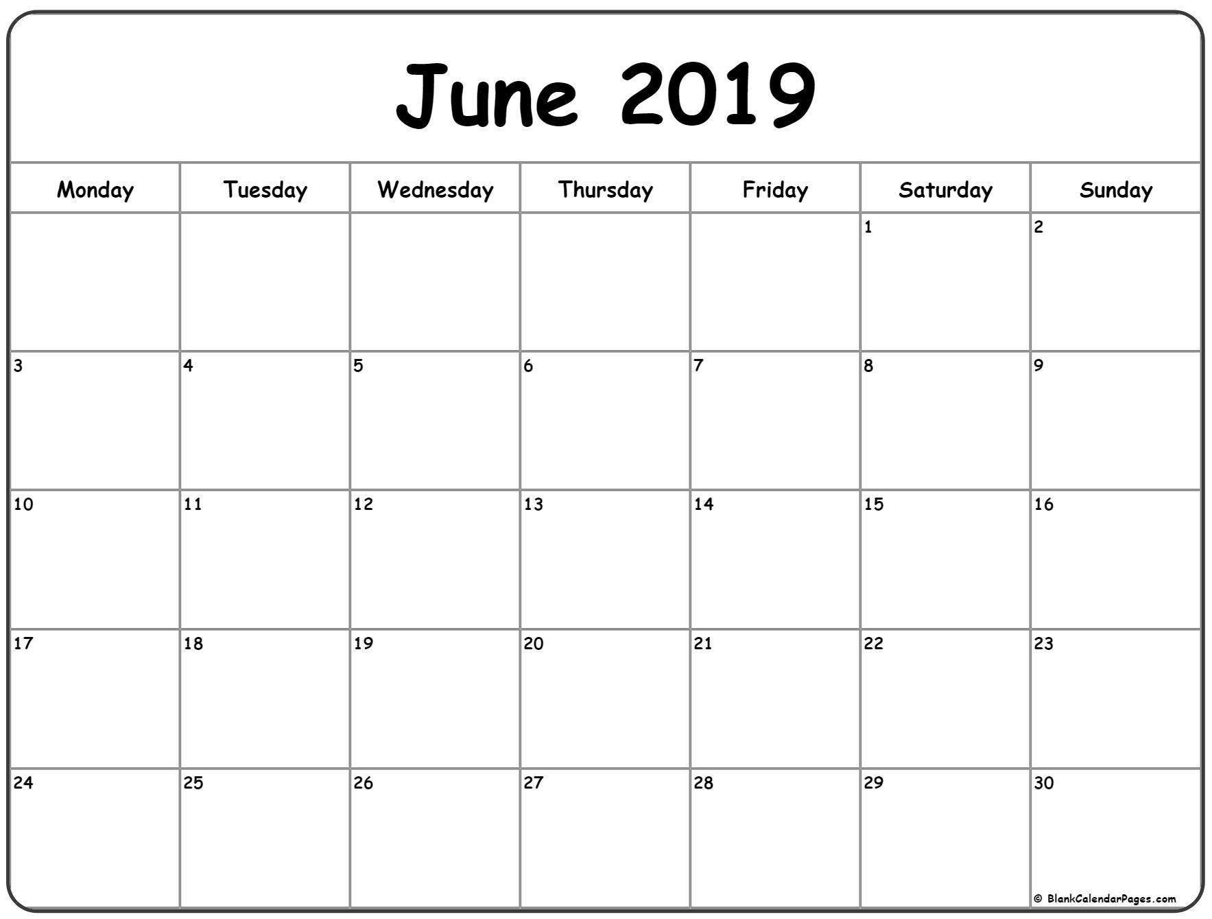 June 2019 Monday Calendar Monday To Sunday | Calendar