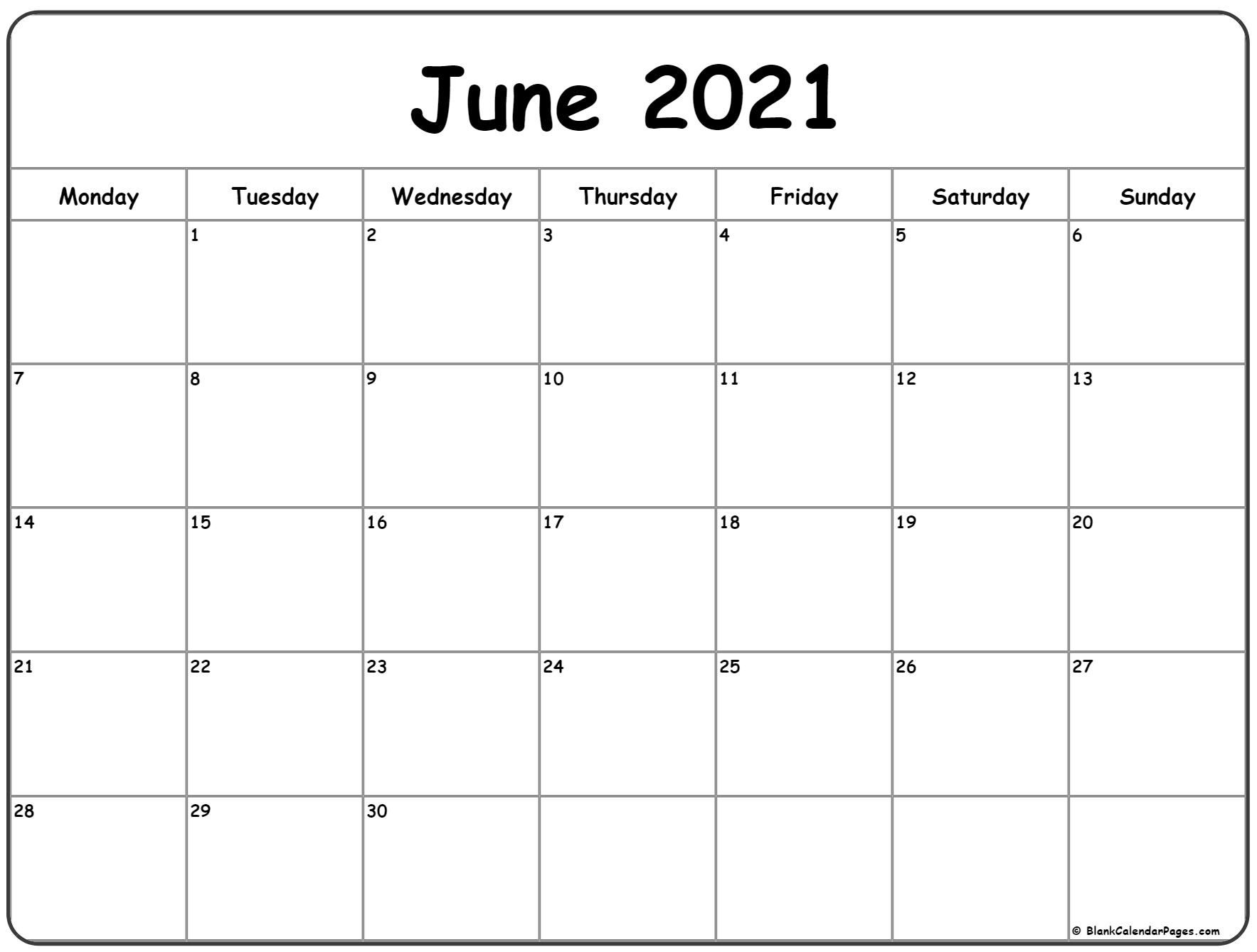 june 2021 monday calendar | monday to sunday