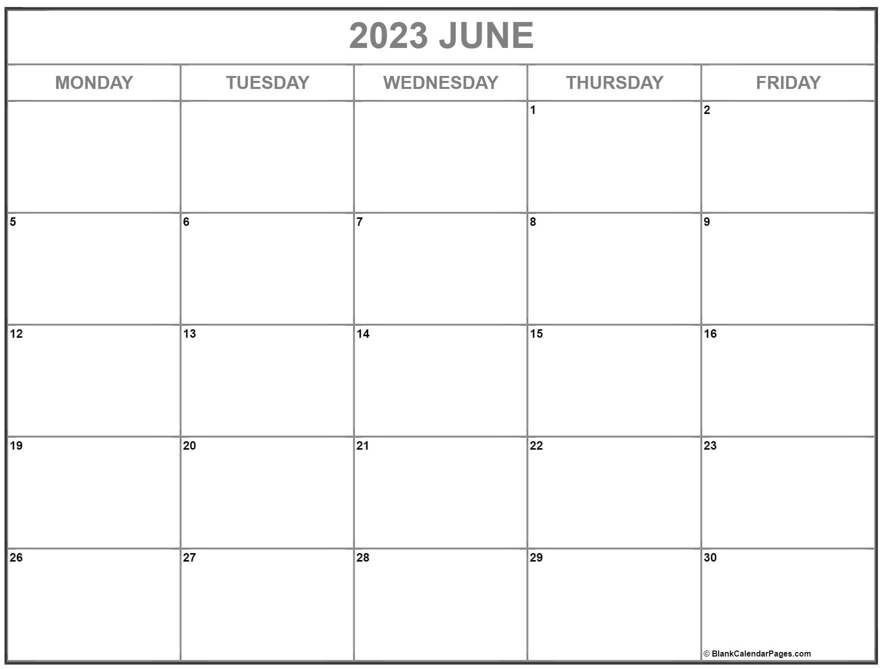 June 2023 Monday Calendar | Monday To Sunday