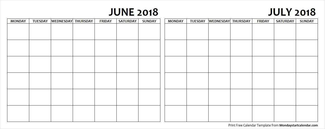 June And July 2018 Calendar Blank Printable | Free