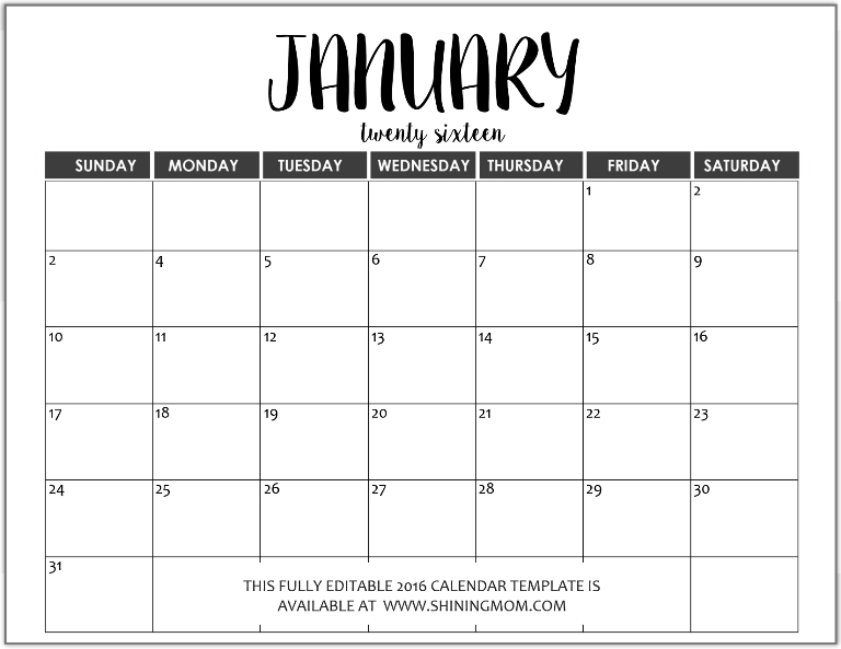 just in: fully editable 2016 calendar templates in ms word