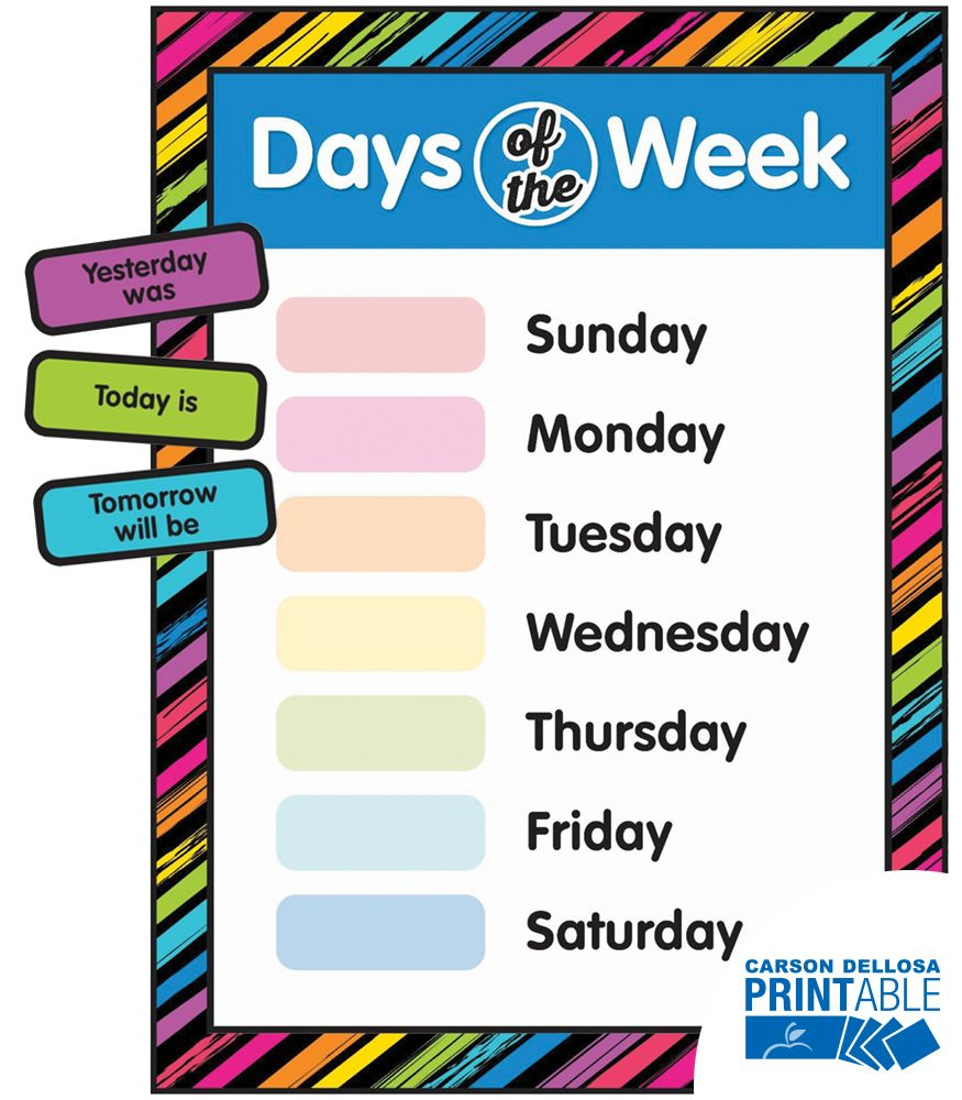 Just Teach Neon Days Of The Week Printable Bulletin Board