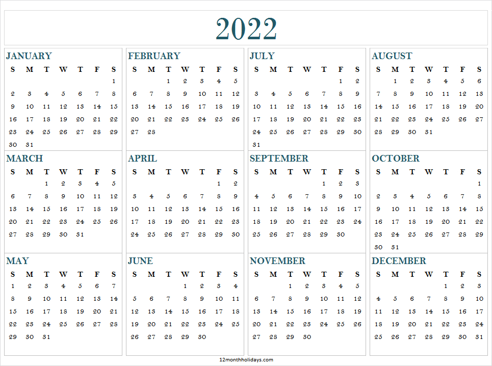 large print 2022 calendar template | january to december