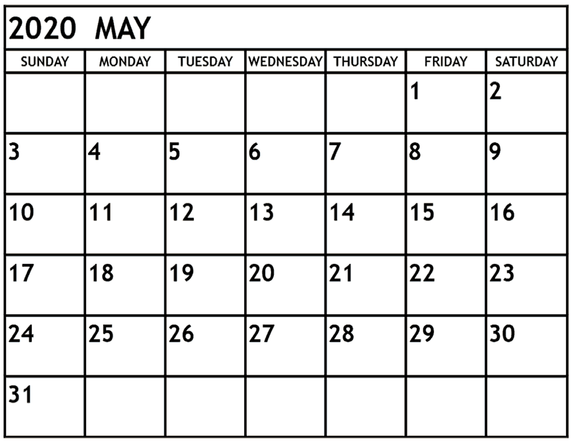 May 2020 Calendar Printable With Holidays | Zudocalendrio