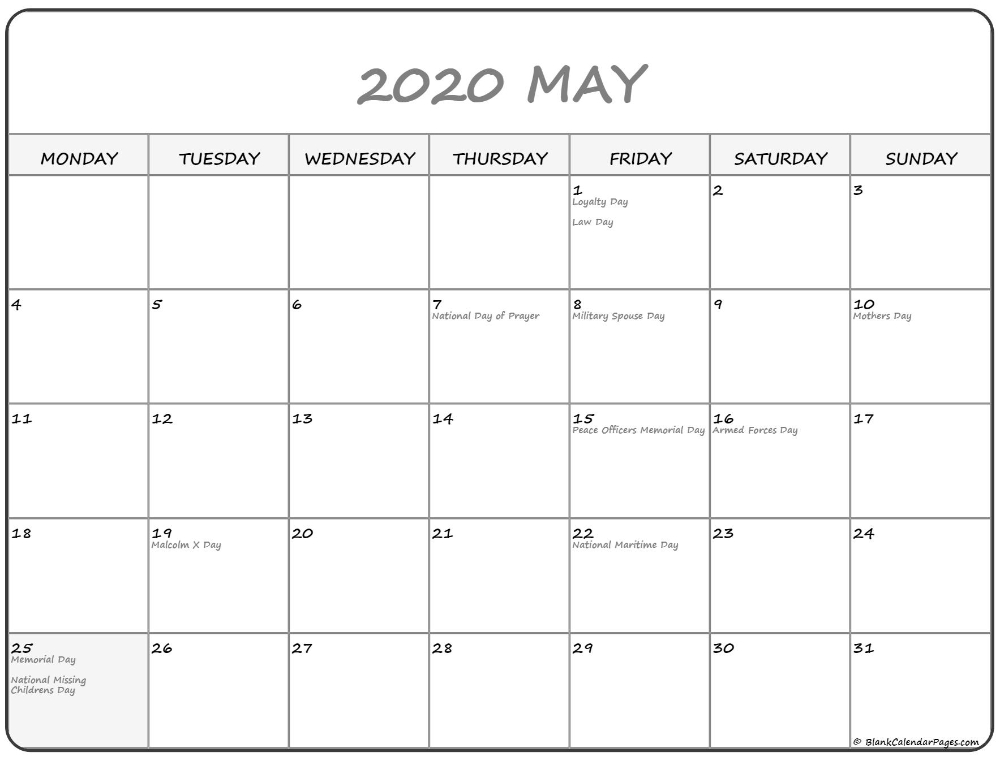 May 2020 Monday Calendar | Monday To Sunday | Calendar