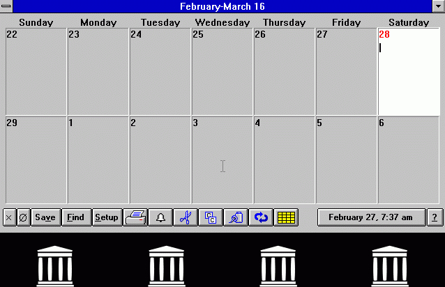 mini calendar v1 0 for ms win 3 1: simple, 2 week display