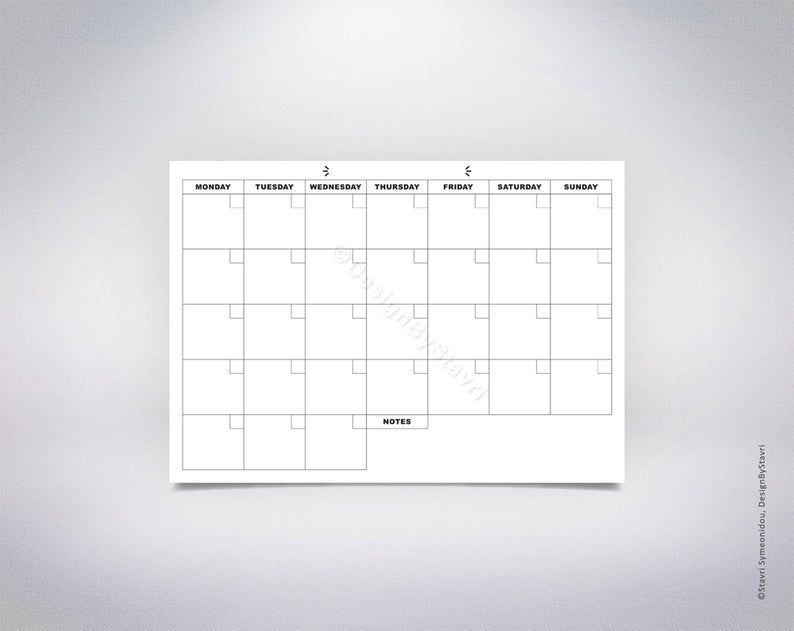Minimal Blank Undated Monthly Calendar Printable 31 Blank