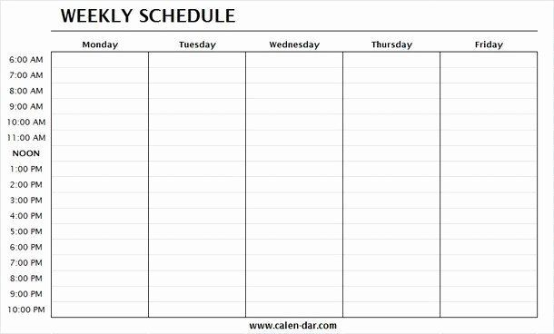 monday through friday schedule template fresh monday