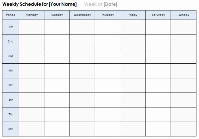 monday through sunday schedule template inspirational