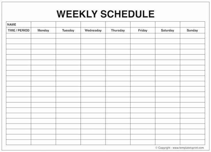 monday through sunday schedule template lovely weekly