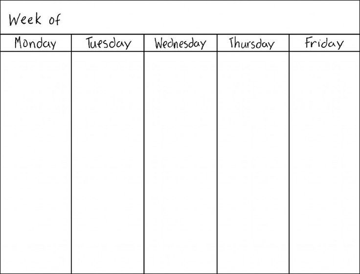 Monday Thru Friday Printable Calendar | Blank Weekly