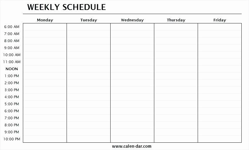 monday to friday schedule template lovely monday to friday