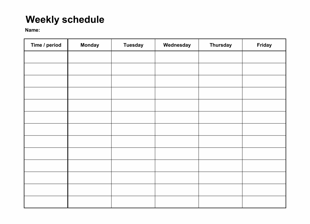 Monday Through Friday Schedule Template In 2020 | Schedule