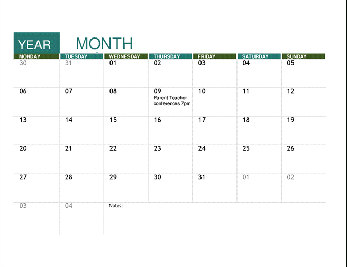 monthly academic calendar template | exceltemplate