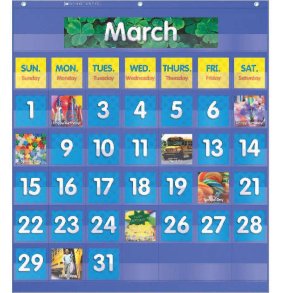 Monthly Calendar Pocket Chart, Blue Sc 511479