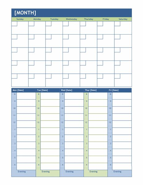 Monthly Calendar With Hourly Time Slots