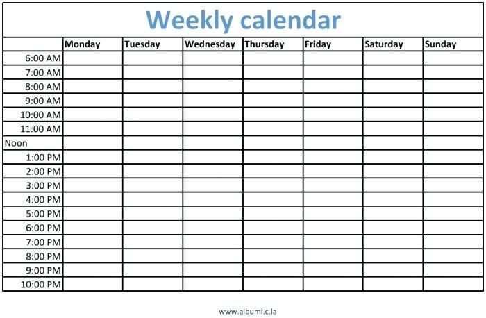 monthly calendar with time slots template printable month