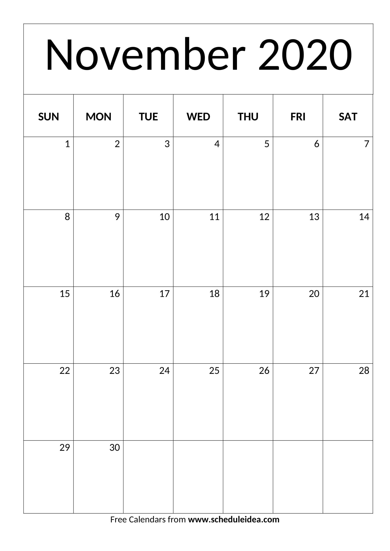 november 2020 printable calendar editable templates (pdf