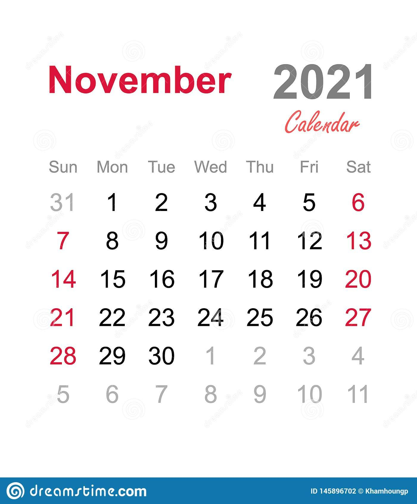 November 2021 Calendar Monthly Calendar Template 2021