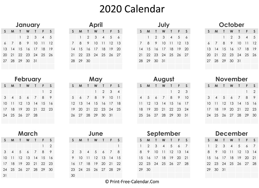 print free calendar 2020