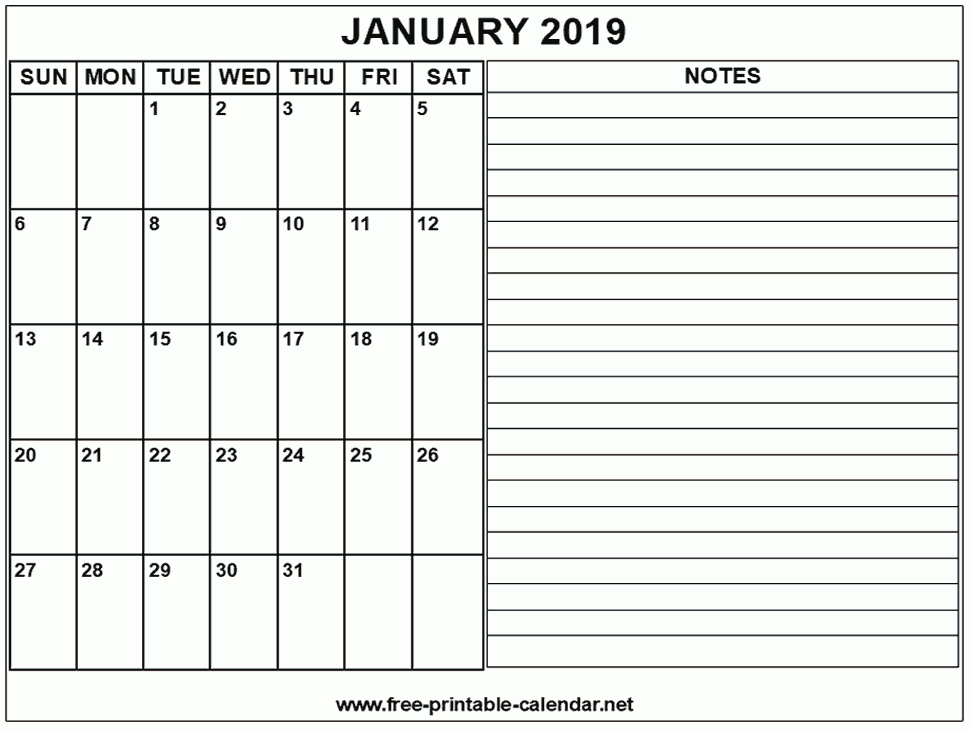 printable 2019 january calendar with space for writing