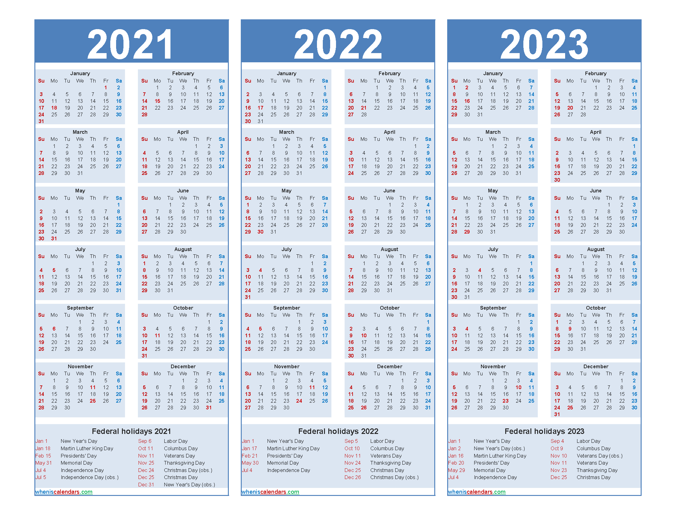 printable 2021 2022 and 2023 calendar with holidays word