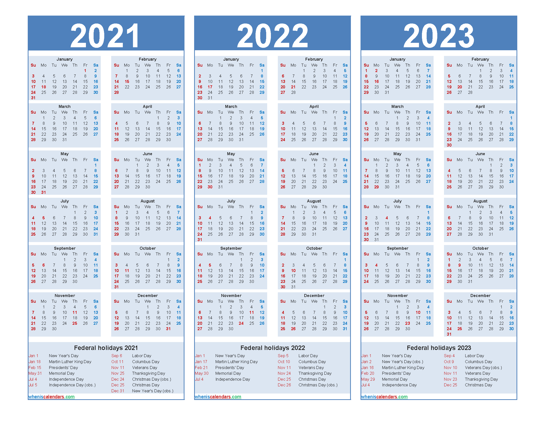 Printable 2021 2022 And 2023 Calendar With Holidays Word