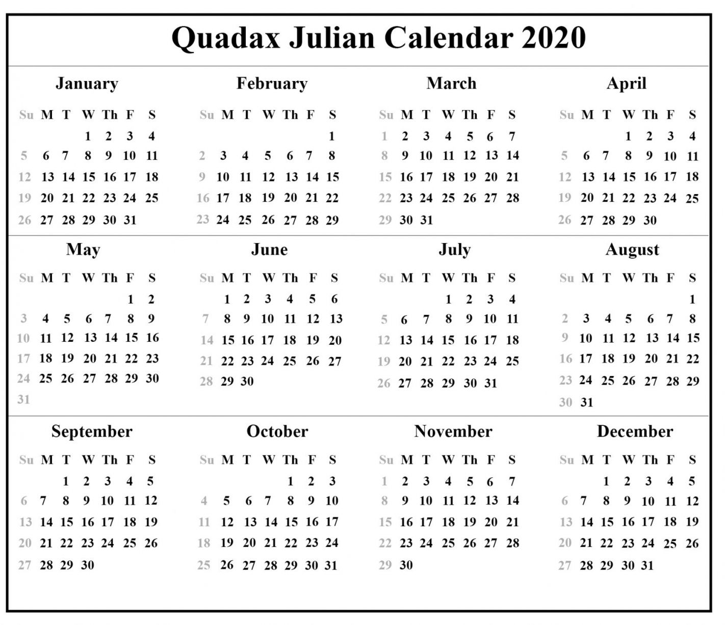 Printable 2021 Julian Calendar | Free Letter Templates