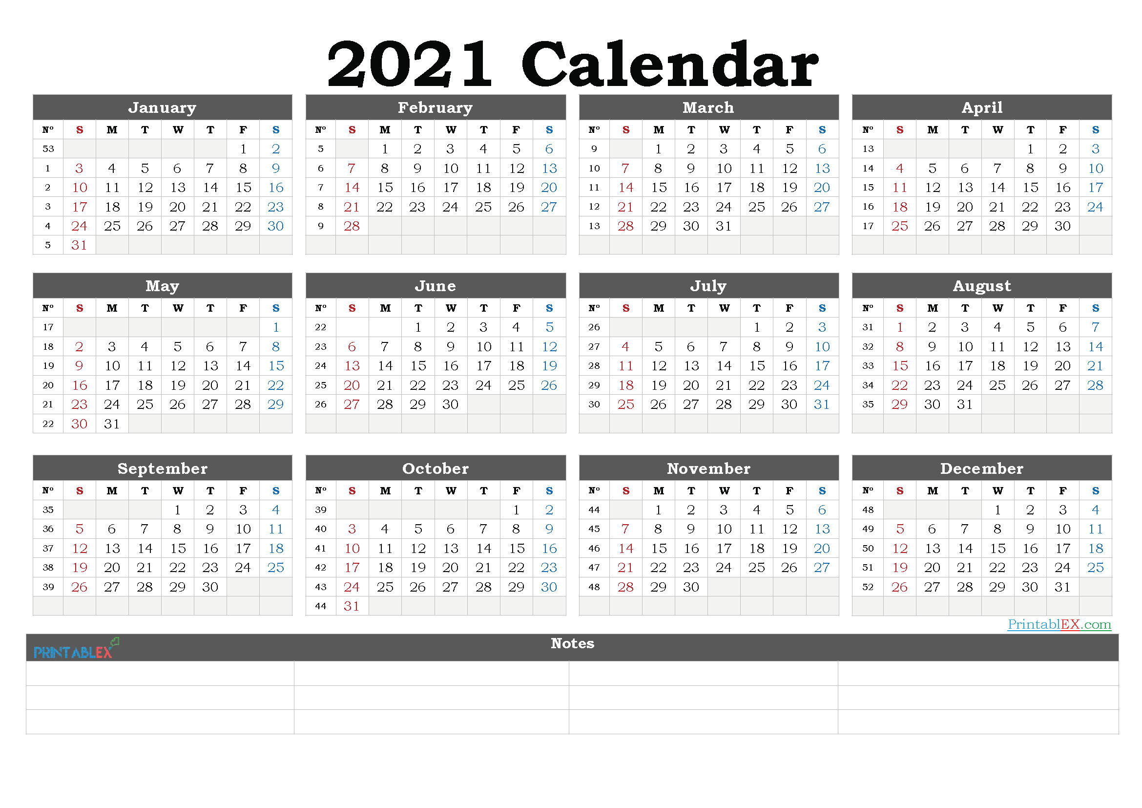 Printable 2021 Yearly Calendar With Week Numbers 21ytw182