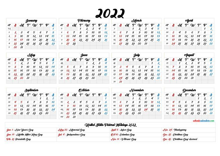 Printable 2022 Calendar One Page 6 Templates | Calendar