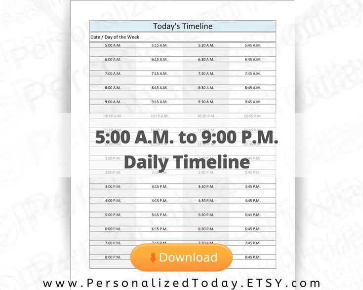 Printable 5 A M Start Daily Timeline 15 Minute Increments