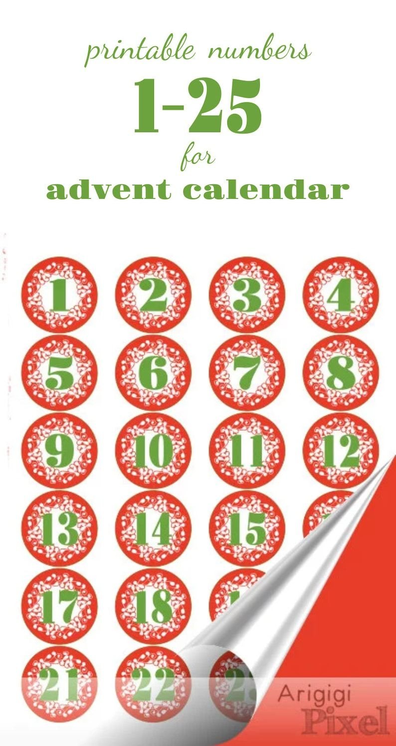 Printable Advent Calendar Numbers 1 25 Letters Merry | Etsy