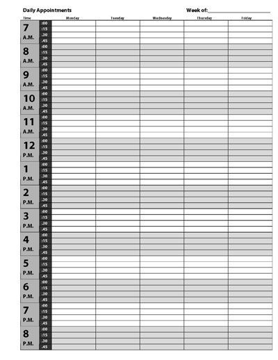 printable appointment book template | appointment calendar