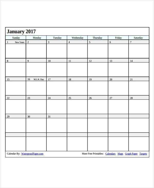 Printable Blank Calendar Template 9 Free Word, Excel