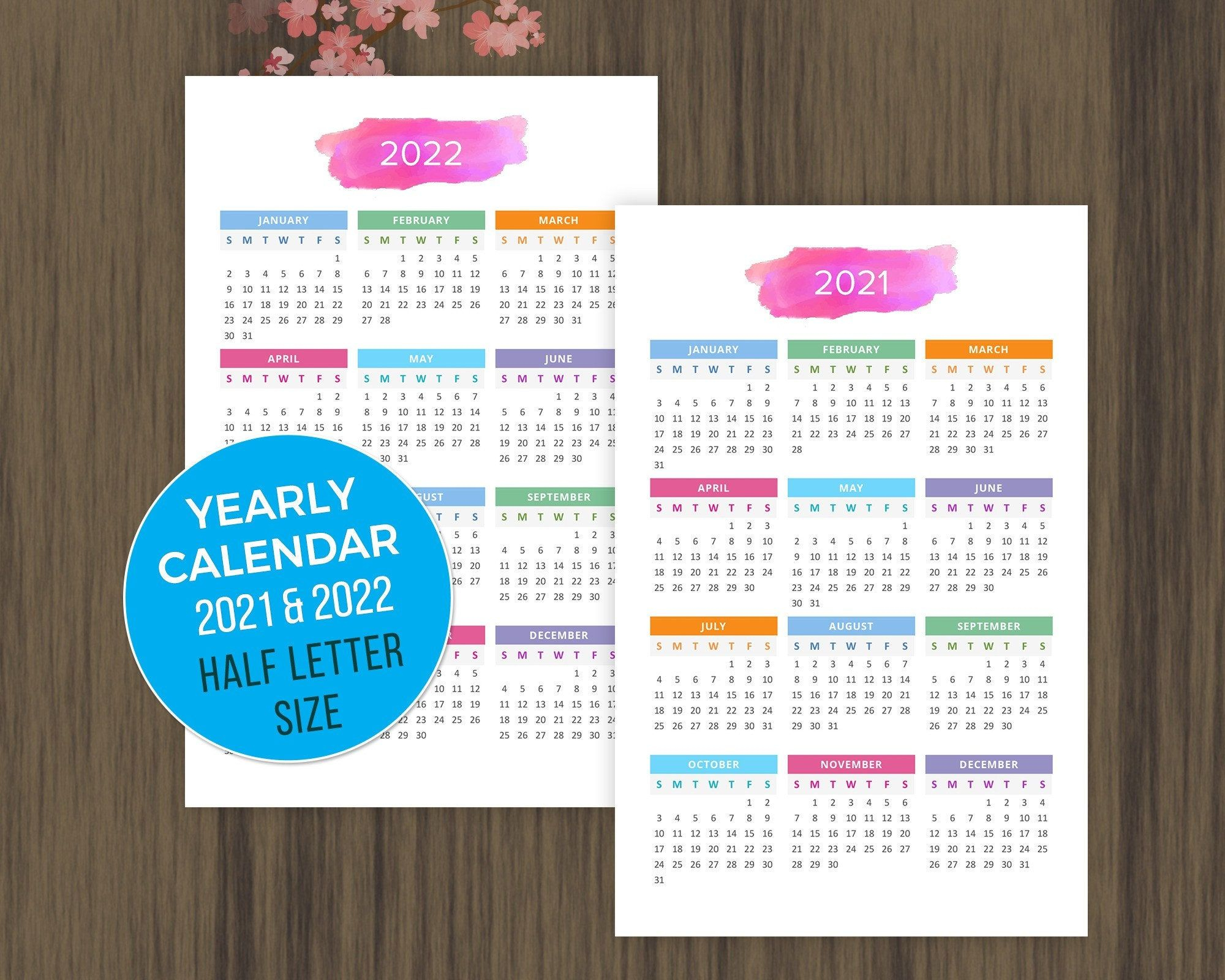 Printable Calendar 2021 2022 Desktop Calendar Yearly Wall