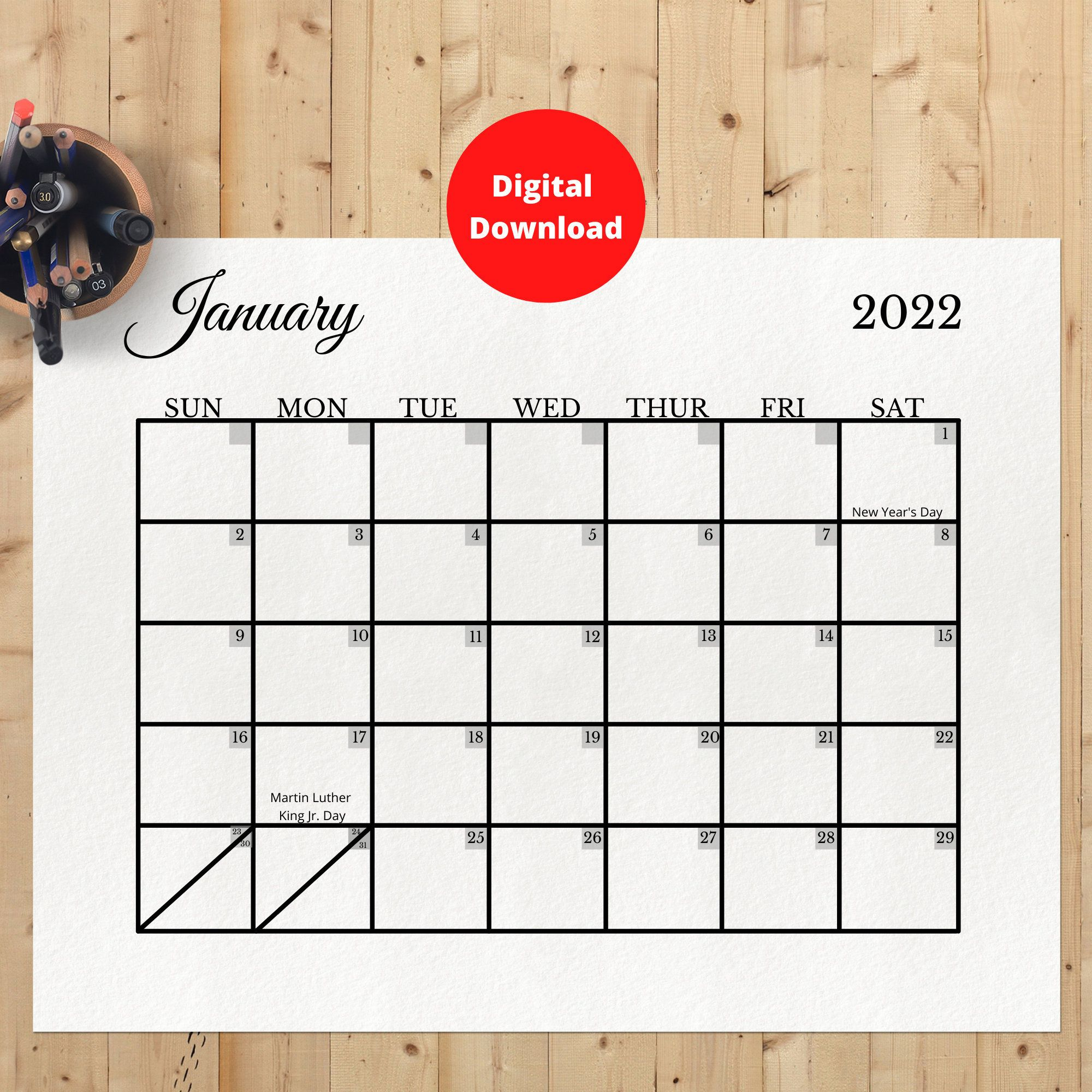 Printable Calendar 2022 2022 Printable Calendar With | Etsy