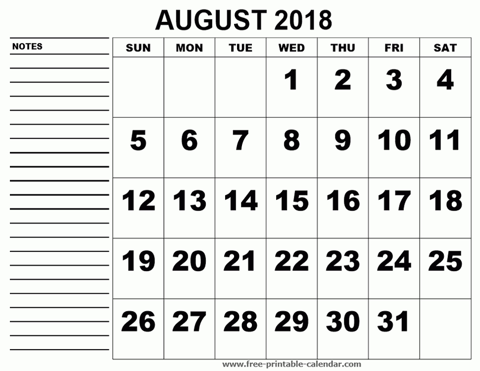 Printable Calendar August 2018 | June Calendar Printable