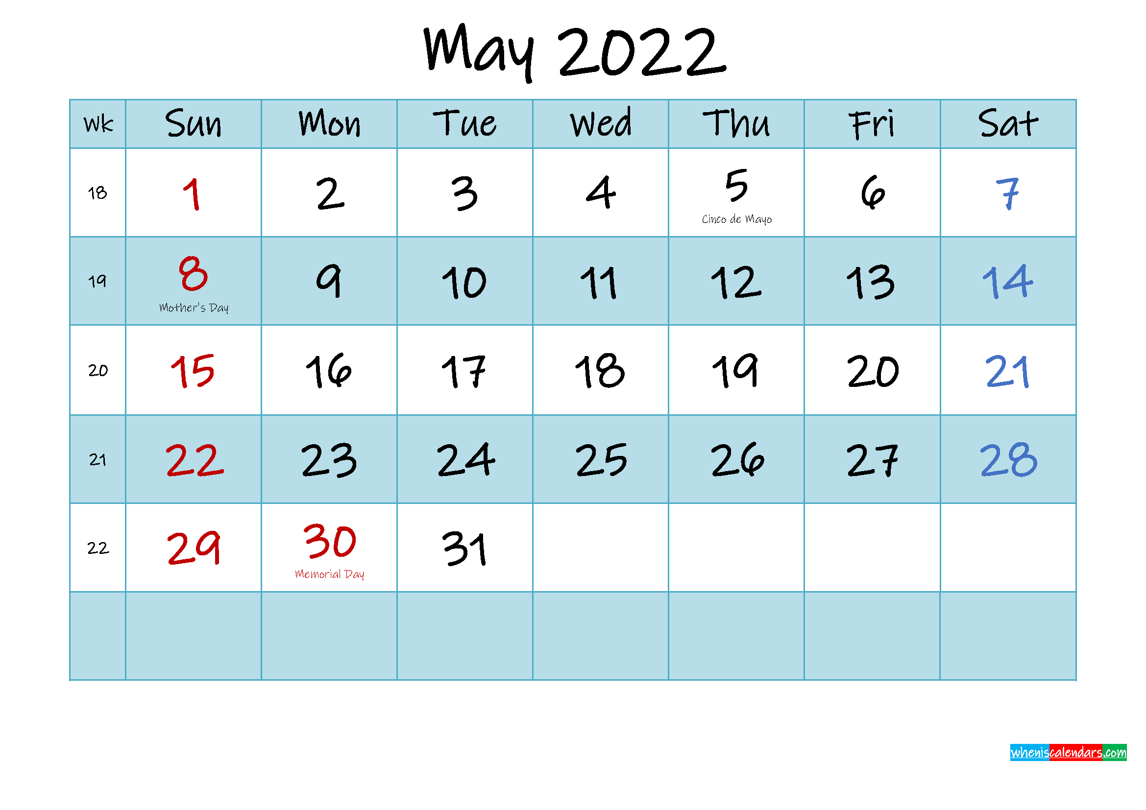 printable may 2022 calendar word template no ink22m473