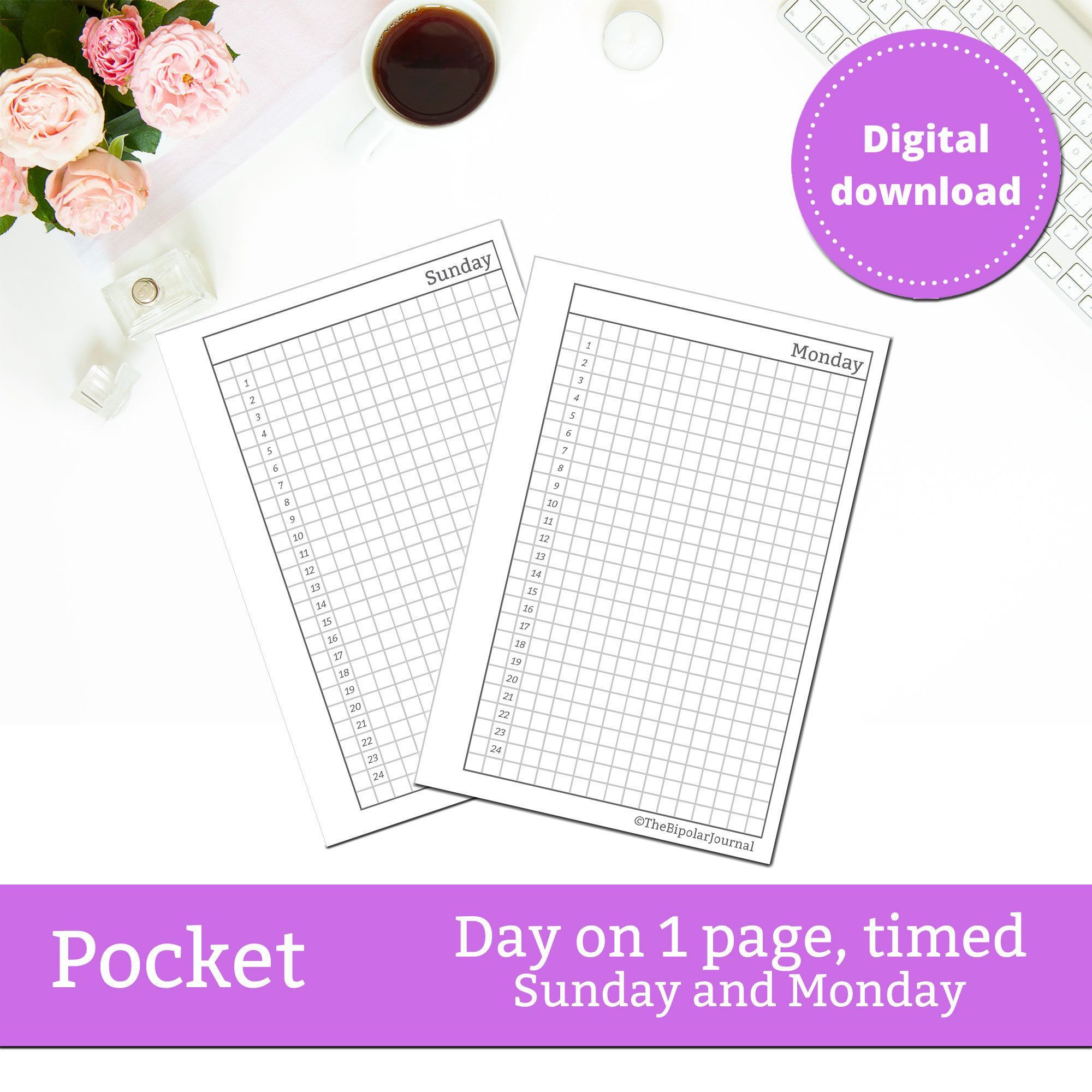 Printable Pocket Planner Insert, Day On One Page With Time