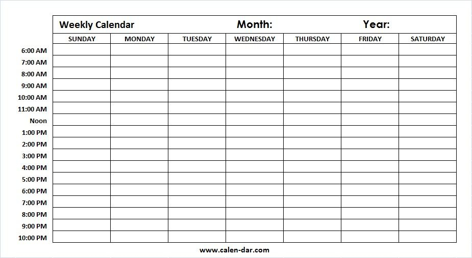 Printable Weekly Calendar Template Monday Friday With Time