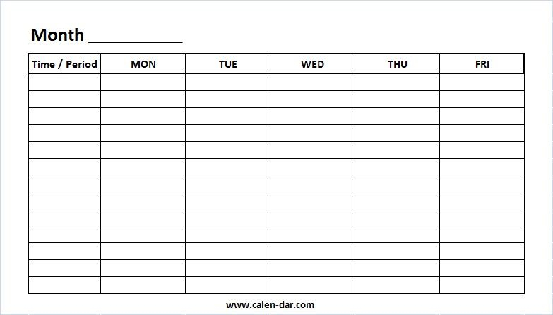 Printable Weekly Calendar Template Monday Friday With Time