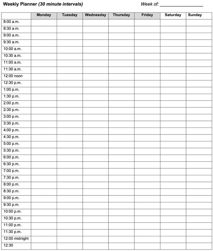 Printable Weekly Calendar With 15 Minute Time Slots In