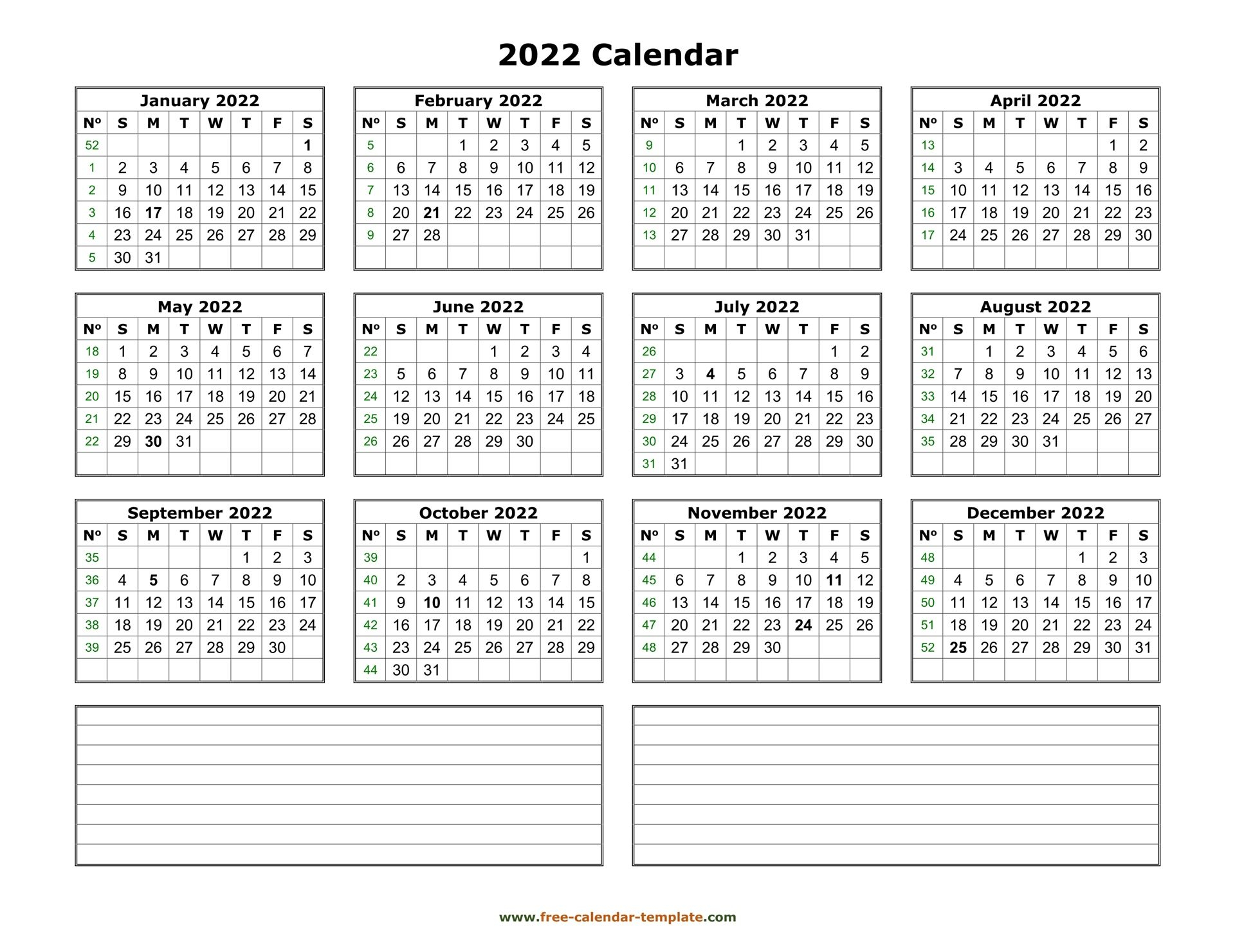 printable yearly calendar 2022 | free calendar template