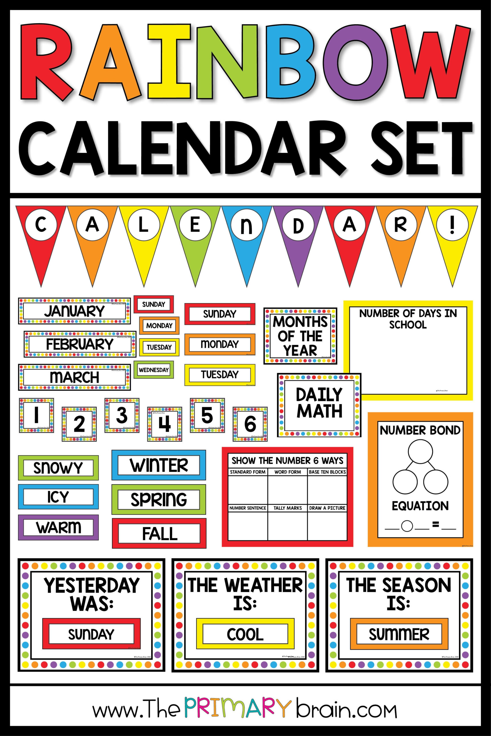 rainbow calendar set | preschool calendar, word wall